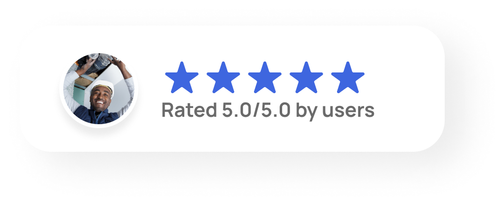 User profile with 5-star rating badge.